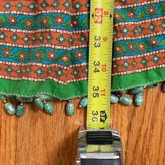 Vintage Bohemian Printed Floral Fit and Flare Strapless Cotton Dress Sequins - Picture 5 of 16